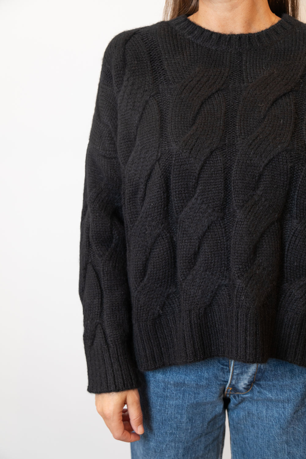 Luiza Cable Knit Sweater | Black