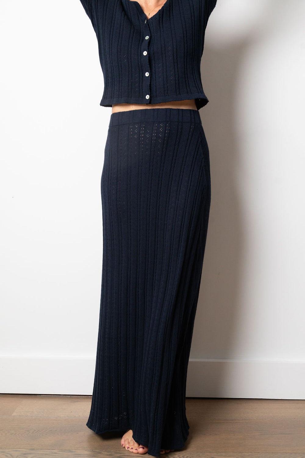 Sabra Pointelle Skirt | Navy
