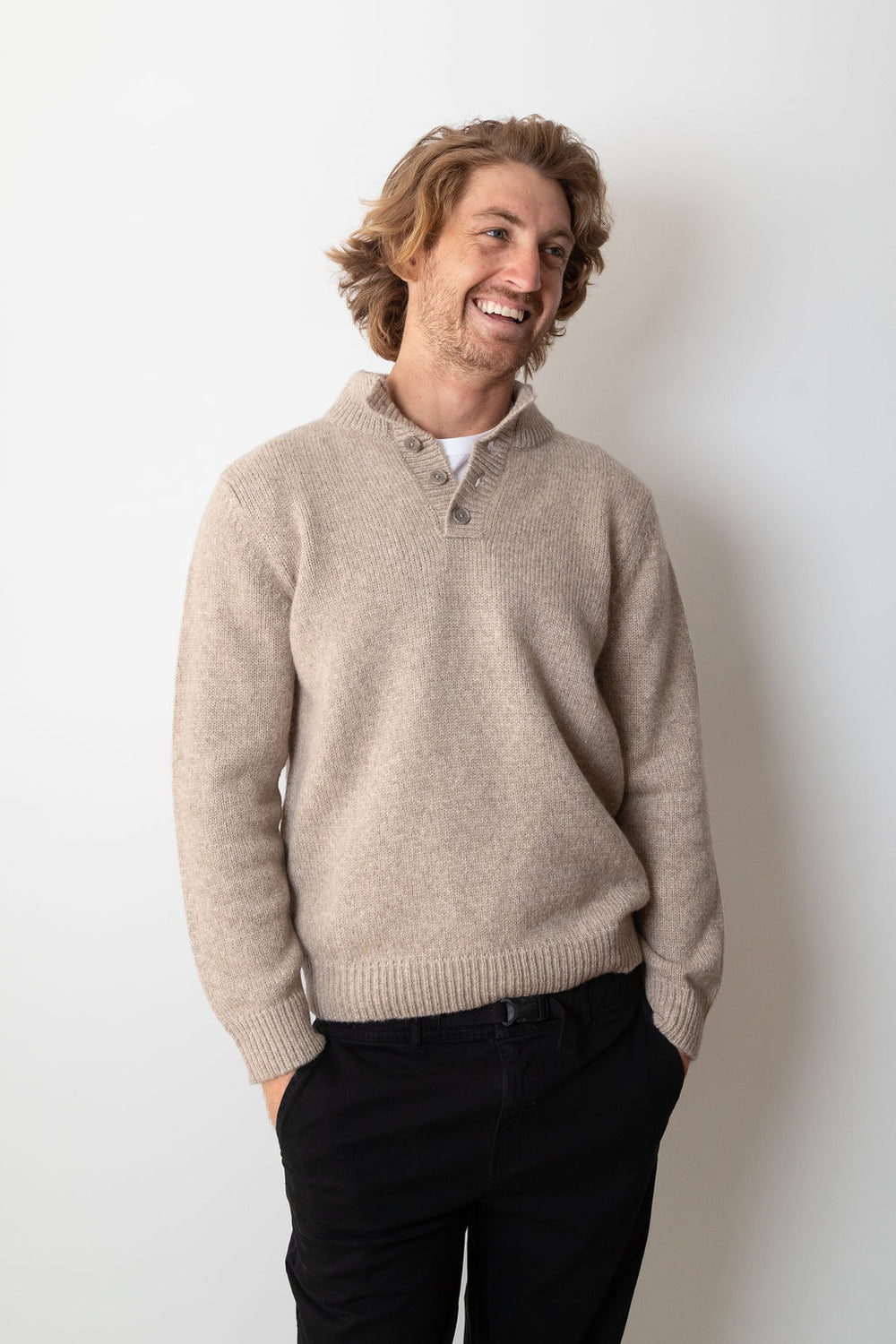 JAMES QUARTER BUTTON | Oatmeal Alpaca