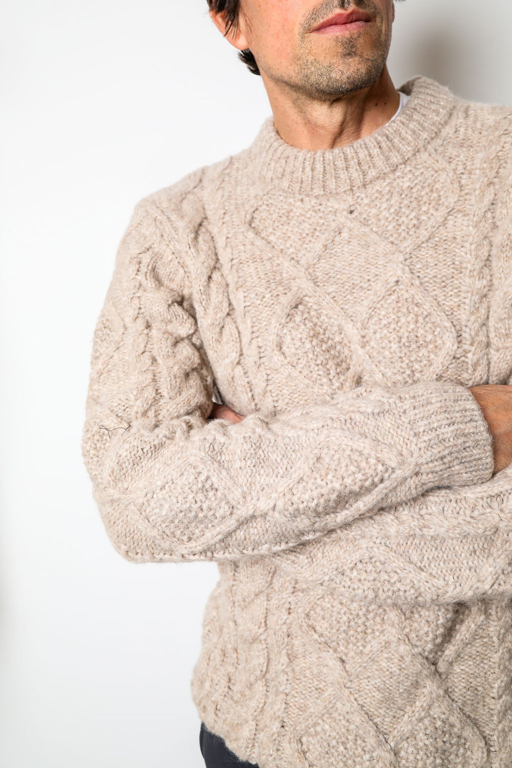 Colin Cable Knit Sweater | Oatmeal Alpaca