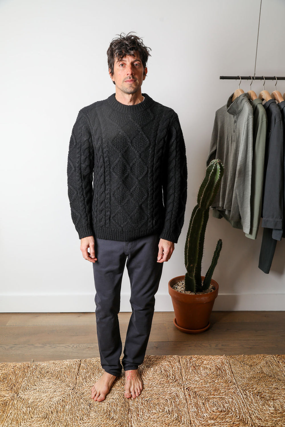 Colin Cable Knit Sweater | Black Alpaca