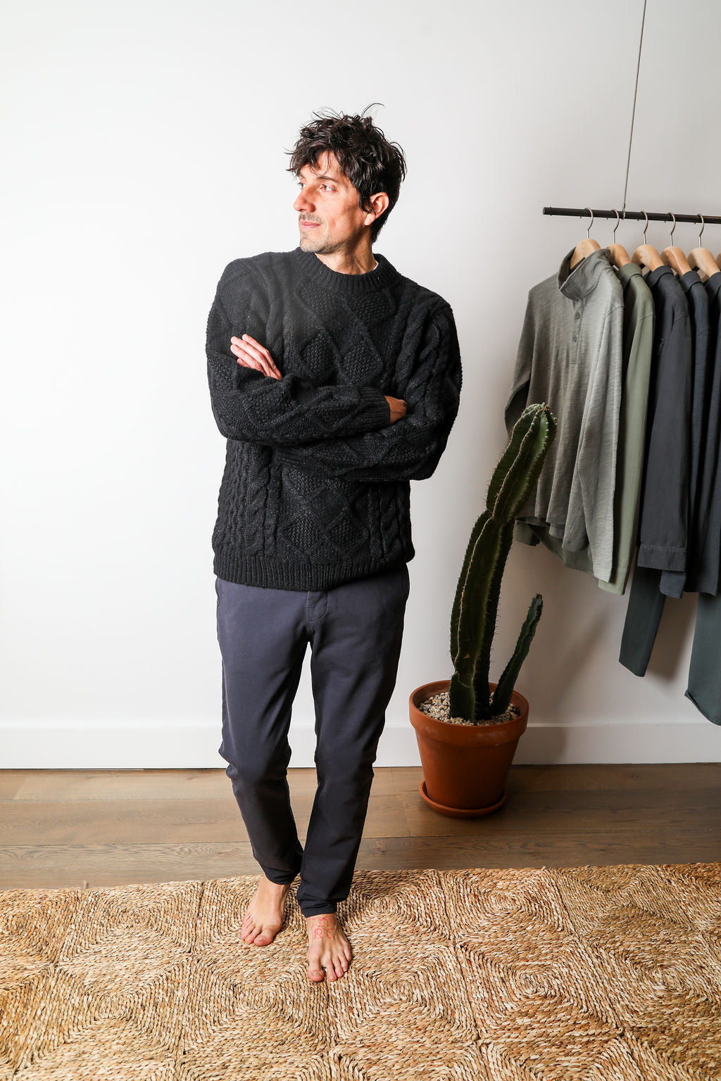 Colin Cable Knit Sweater | Black Alpaca – Leonard Frisbie