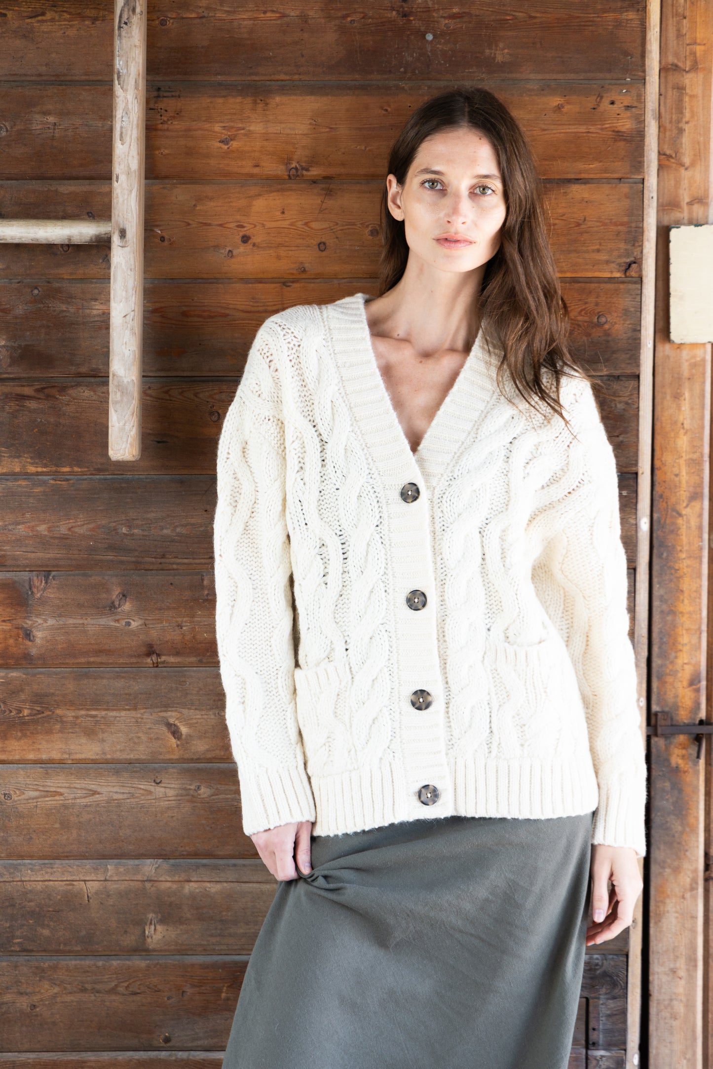
                  
                    Liz Cable Knit Cardigan | Ivory
                  
                