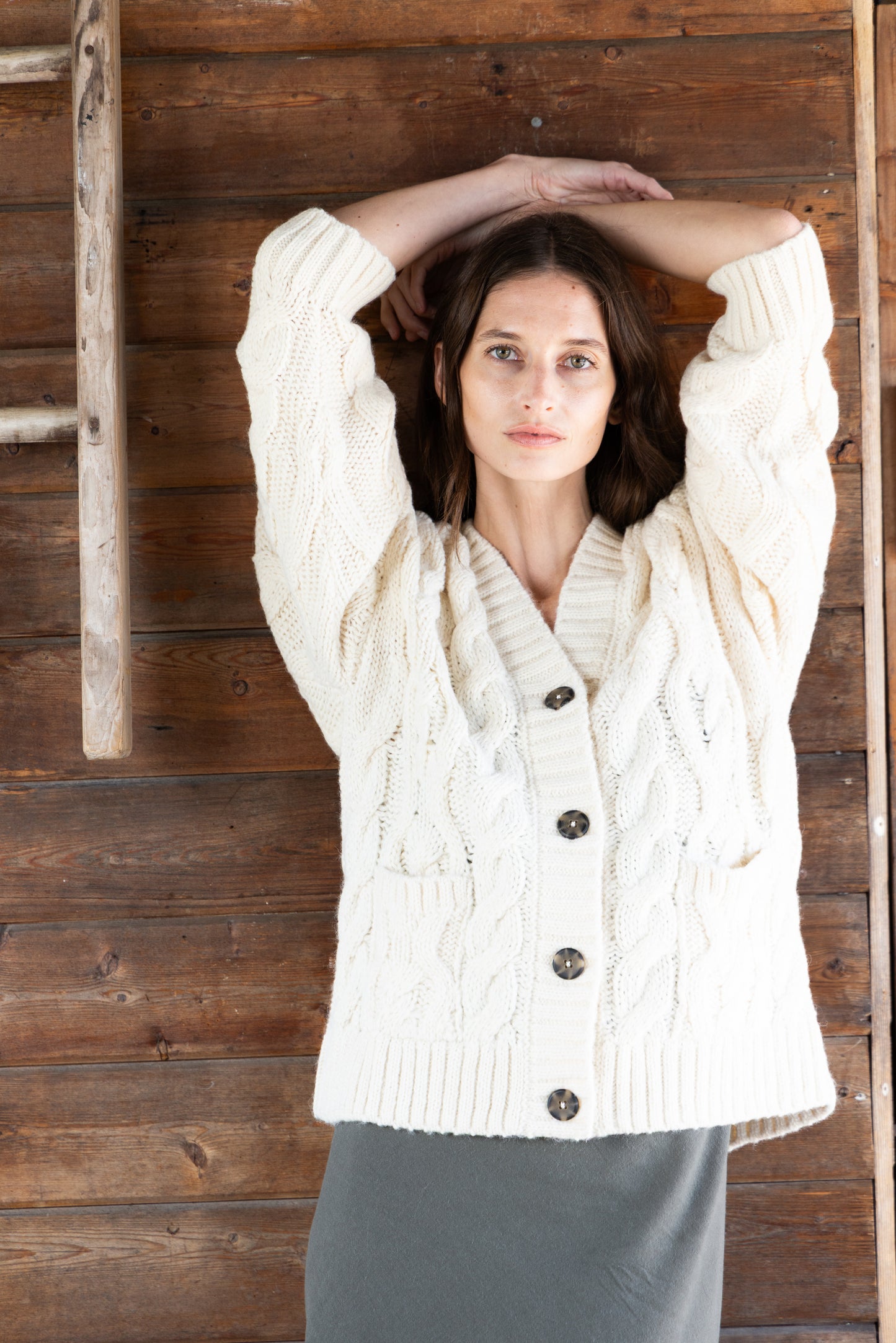 
                  
                    Liz Cable Knit Cardigan | Ivory
                  
                