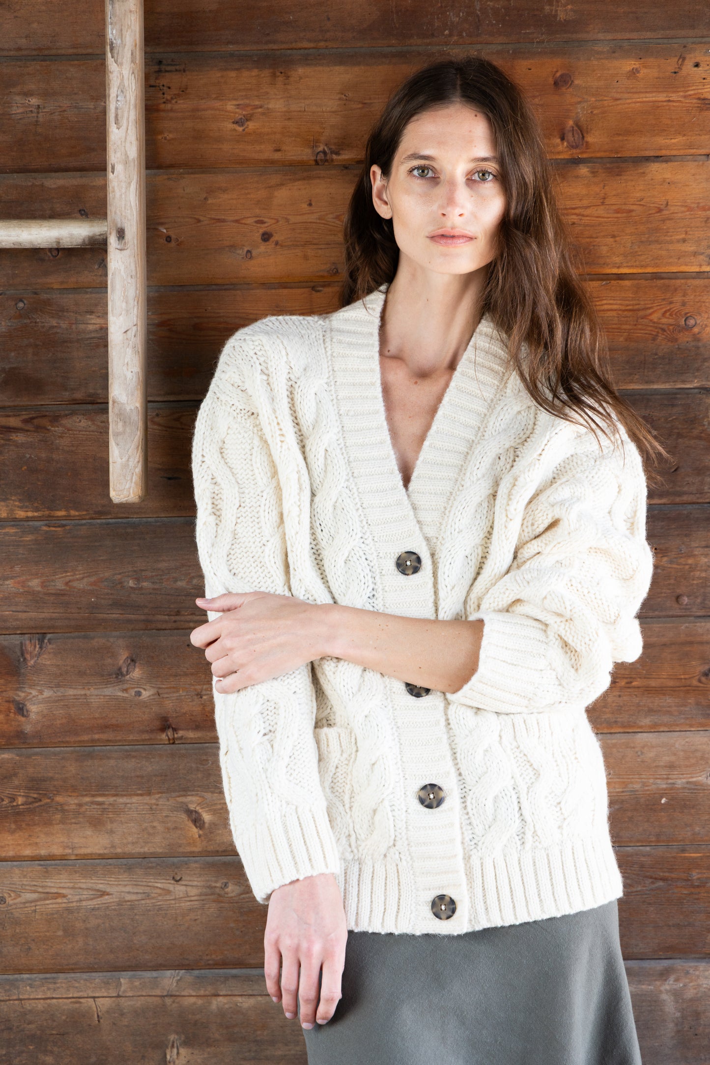 
                  
                    Liz Cable Knit Cardigan | Ivory
                  
                