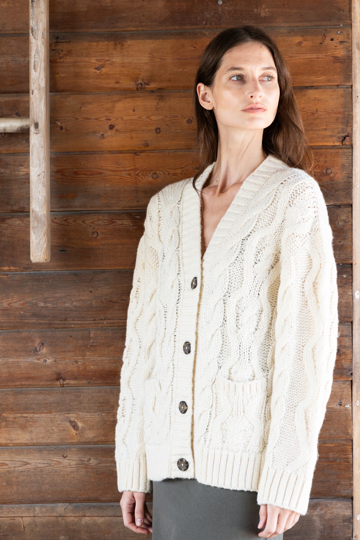 
                  
                    Liz Cable Knit Cardigan | Ivory
                  
                