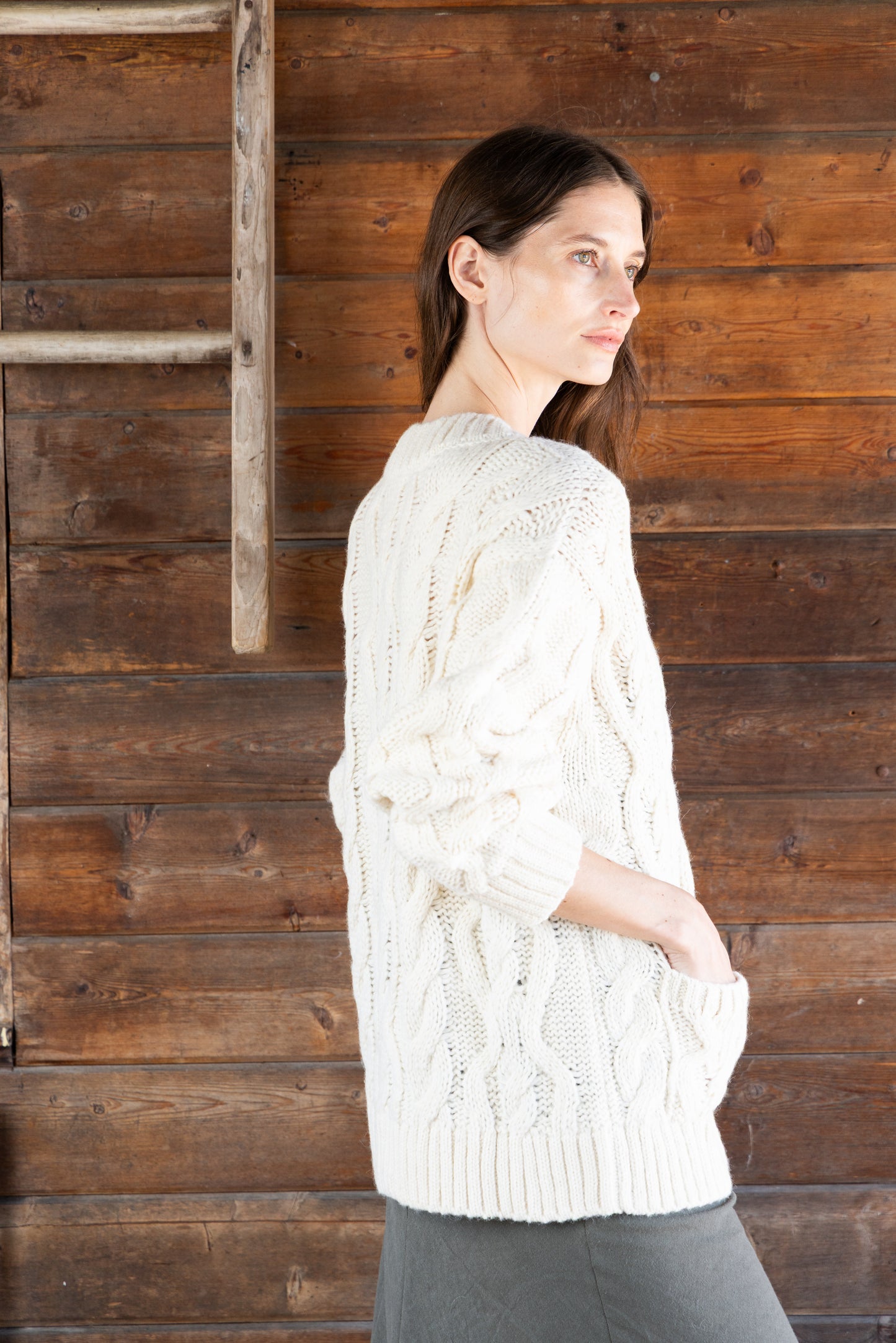 
                  
                    Liz Cable Knit Cardigan | Ivory
                  
                
