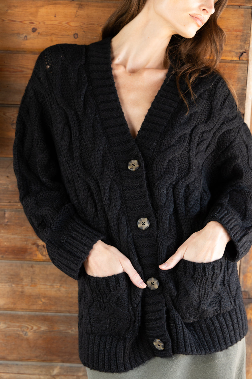 Liz Cable Knit Cardigan I Black
