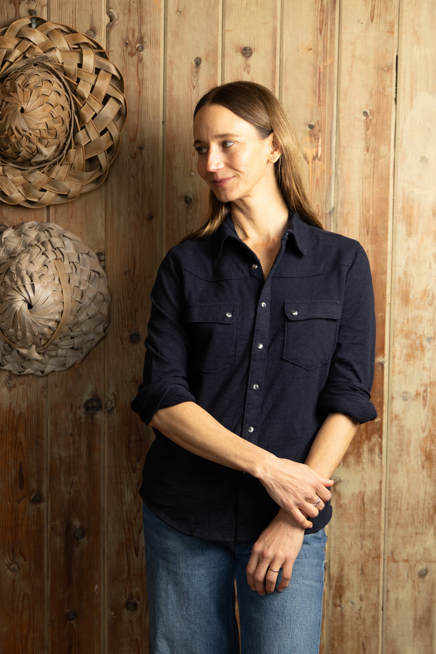 
                  
                    Gabby Western Shirt | Navy Flame
                  
                