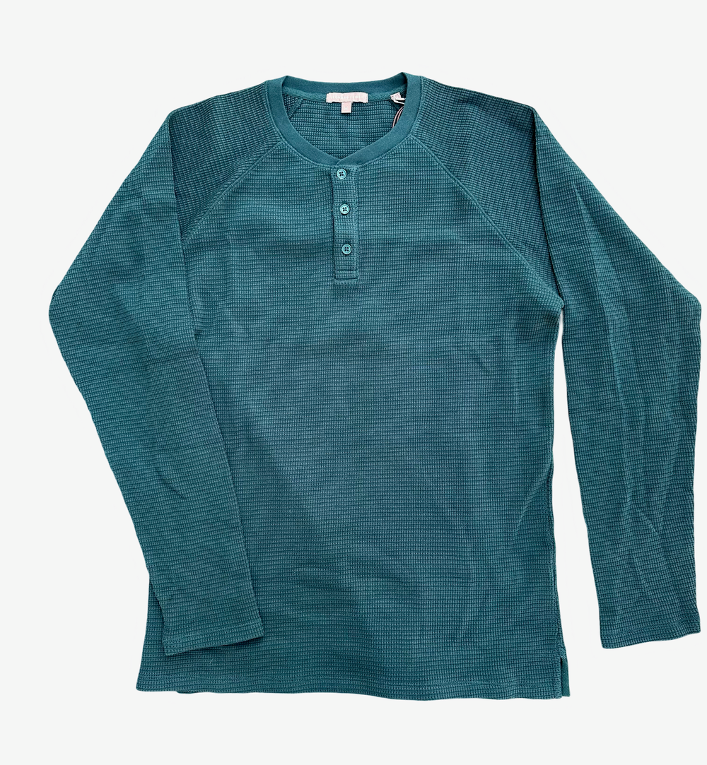 Spencer Waffle Henley | Forest Green